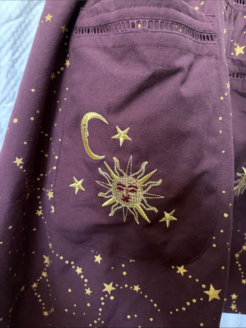NWT World Market 100% Cotton Purple & Gold Embroidery Celestial Kitchen Apron - Picture 5 of 9
